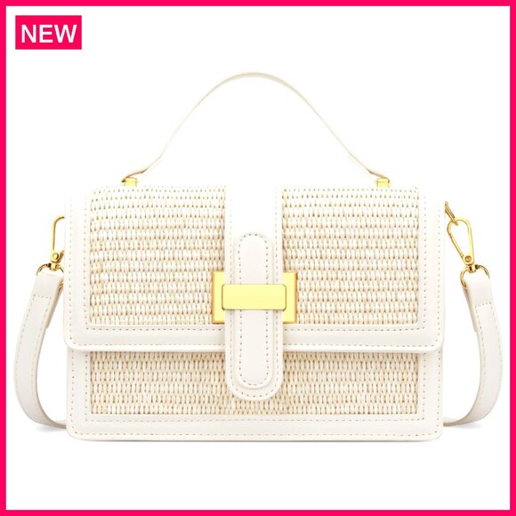 Straw Crossbody Bag with Adjustable Strap, Top Handle, 8.5x5.5 Inches